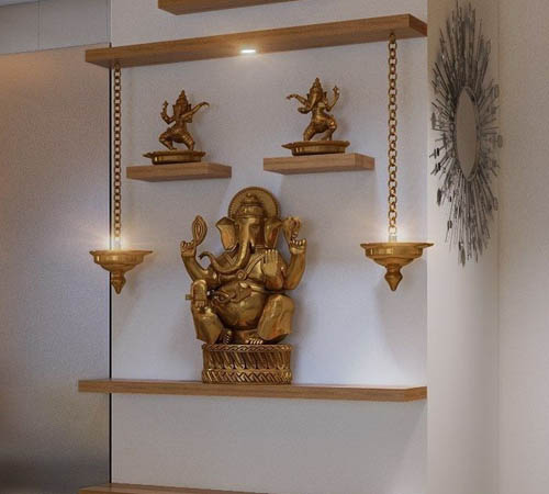 31 Brilliant Puja Unit Designs For Indian Homes Zad Interiors - Wall Mounted Pooja Shelf With Doors