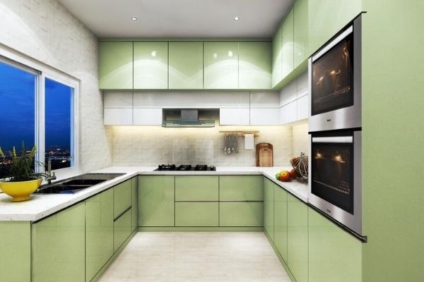 Green U Shape kitchen