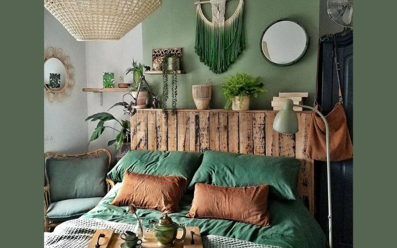 Green and Red Brick Bedroom Color