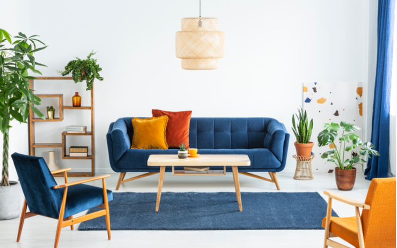 Bright Orange and Blue Living Room