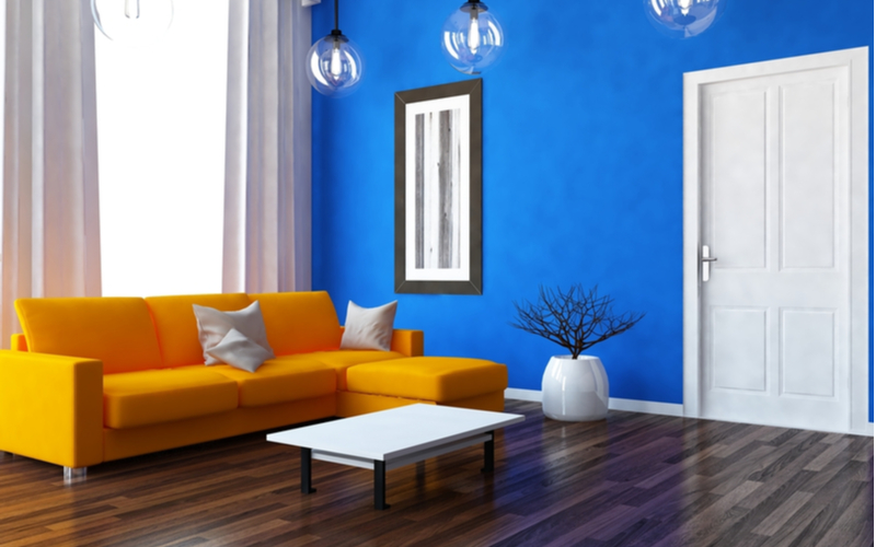 Bright Orange and Blue Living Room