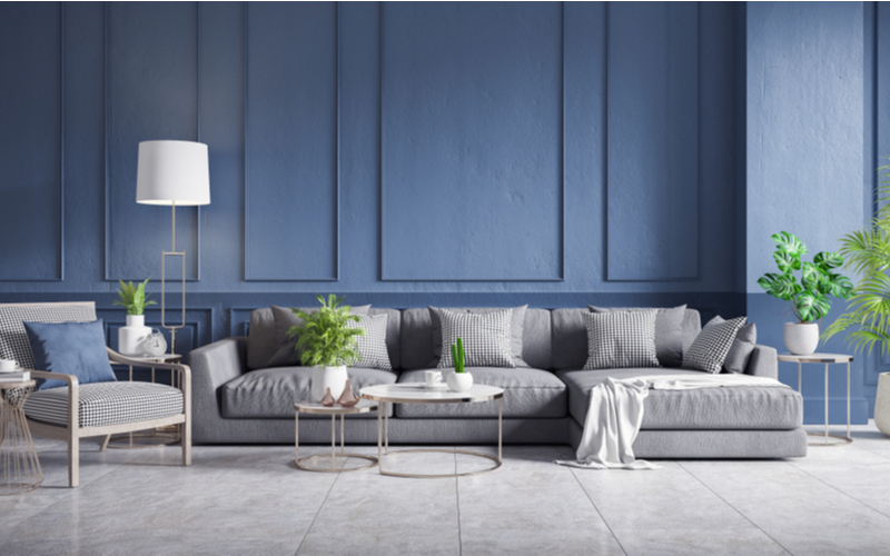 Grey and Deep Blue Living Room