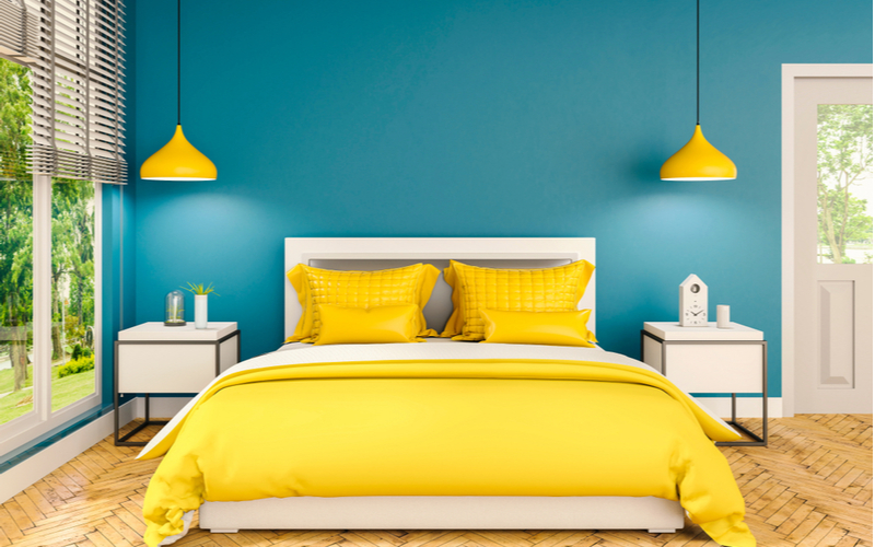 Banana Yellow and Berry Blue Bedroom Color