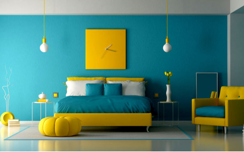 Banana Yellow and Berry Blue Bedroom Color