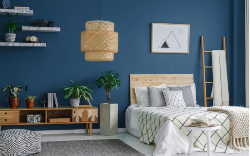 Light sapphire and blonde wood Bedroom Color