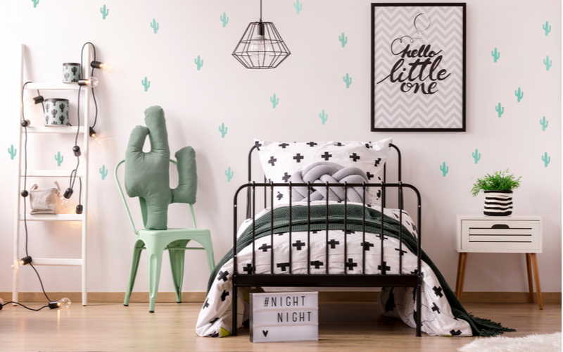 Green, White and Black Bedroom Color