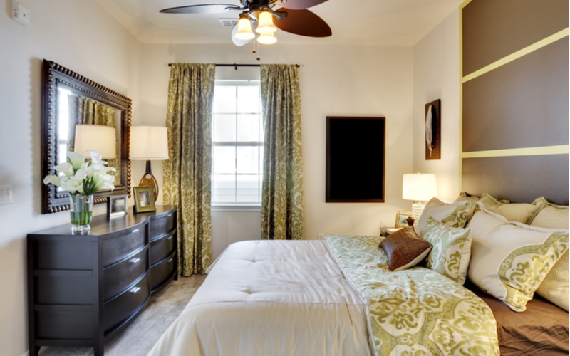 Green, Tan And Redstone Bedroom