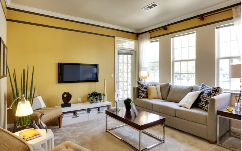 Beige and Yellow Living Room