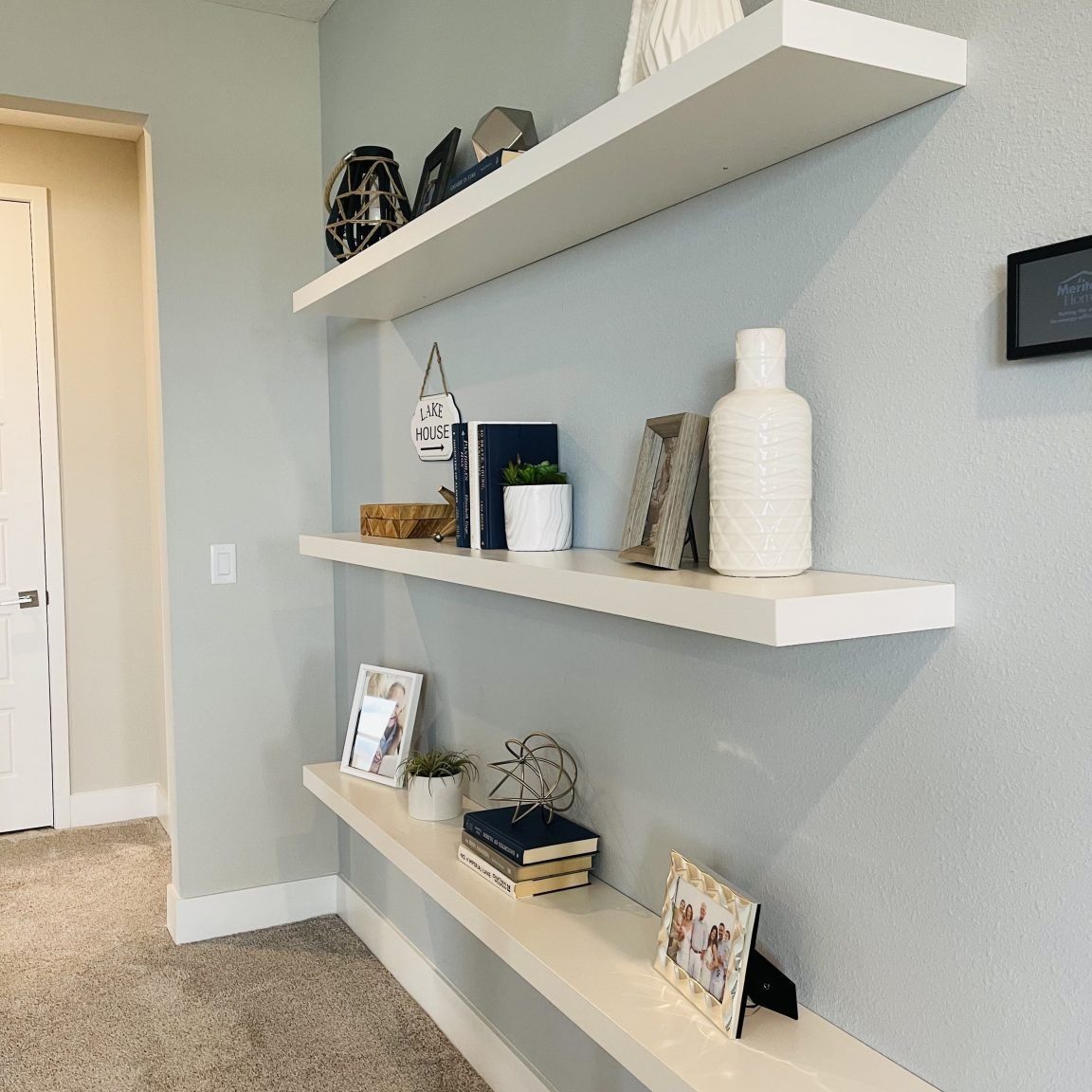 Build wall-to-wall floating shelves