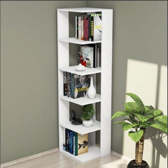 A corner bookcase