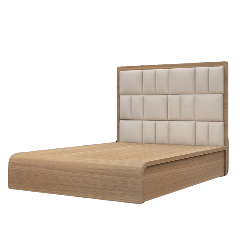 Upholstered Headboard Teakwood Finish, King Size Wooden Bed Frame With Padded Headboard