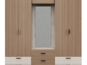 Wardrobe With 4 Swing Doors & Drawers – Teakwood & White Finish - In Kolkata