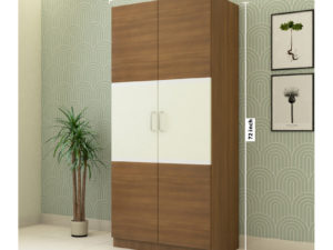 2 Door Swing Classic Wardrobe in Ivory White and Jungle Wood Gloss Finish