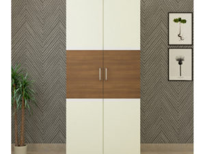 2 Door Swing Contemporary Wardrobe in Ivory White and Jungle Wood Gloss Finish
