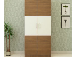 2 Door Swing Classic Wardrobe in Ivory White and Jungle Wood Gloss Finish