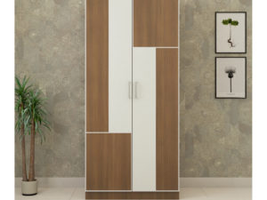 2 Door Wardrobe in Jungle Teak & Ivory White Finish