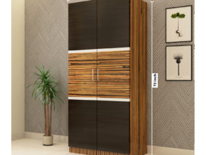 Moonwalker 2 Door Swing Wardrobe in Grainy Brown Gloss and Dark Chestnut Finish