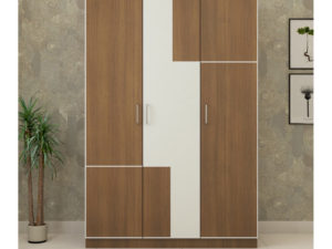 3 Door Wardrobe in Jungle Teak & Ivory White Finish