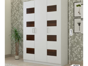 3 Door Swing Wardrobe in Chequered Ivory White and Wenge Finish