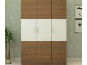 3 Door Swing Classic Wardrobe in Ivory White and Jungle Wood Gloss Finish