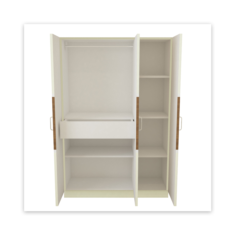 3 Door Swing Contemporary Wardrobe In Ivory White & Jungle Wood Gloss ...