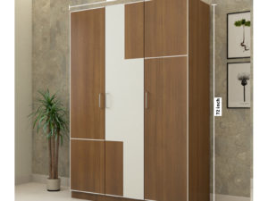 3 Door Wardrobe in Jungle Teak & Ivory White Finish