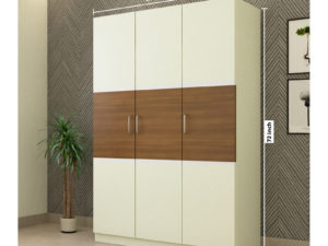 3 Door Swing Contemporary Wardrobe in Ivory White and Jungle Wood Gloss Finish