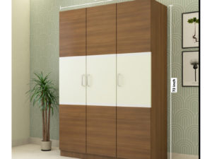 3 Door Swing Classic Wardrobe in Ivory White and Jungle Wood Gloss Finish