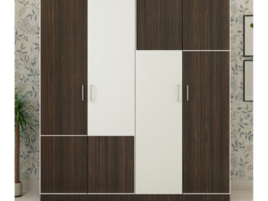 4 Door Wardrobe in Dark Walnut & Ivory White Finish