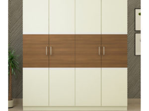 4 Door Contemporary Swing Wardrobe in Ivory White and Jungle Wood Finish