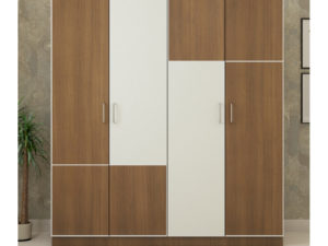 4 Door Wardrobe in Jungle Teak & Ivory White Finish