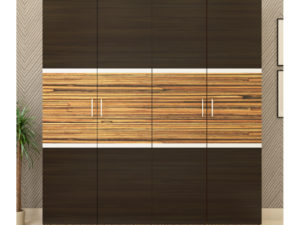 Moonwalker 4 Door Swing Wardrobe in Grainy Brown Gloss and Dark Chestnut Finish