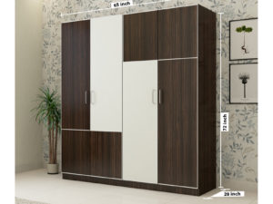 4 Door Wardrobe in Dark Walnut & Ivory White Finish