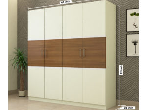 4 Door Contemporary Swing Wardrobe in Ivory White and Jungle Wood Finish