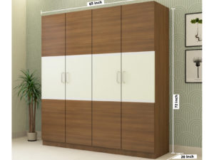 4 Door Classic Wardrobe in Ivory White and Jungle Wood Finish