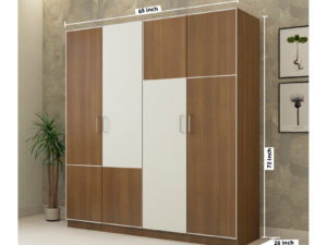 4 Door Wardrobe in Jungle Teak & Ivory White Finish