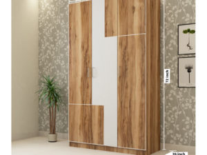 3 Door Wardrobe in Natural Wood and Ivory WhiteFinish