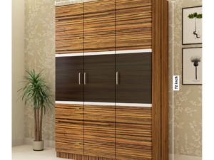 3 Door Swing Wardrobe in Grainy Brown Gloss and Wenge Finish