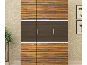 3 Door Swing Wardrobe in Grainy Brown Gloss and Wenge Finish