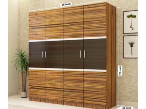 4 Door Swing Wardrobe in Grainy Brown Gloss and Wenge Finish